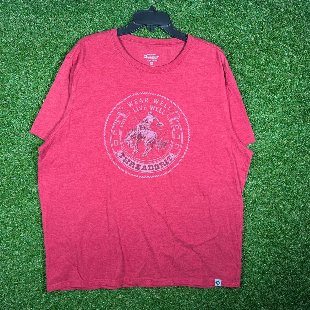 Threadgrit Mens XXL‎ Heather Red Western Bronco Graphic Tee Shirt 2555